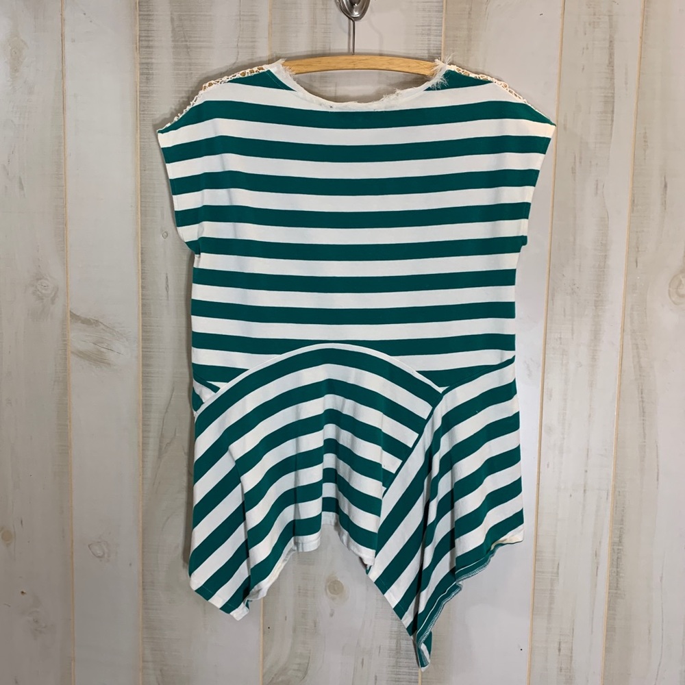 Anthro Little Yellow Button Green Stripe Top XS - Picture 4 of 6